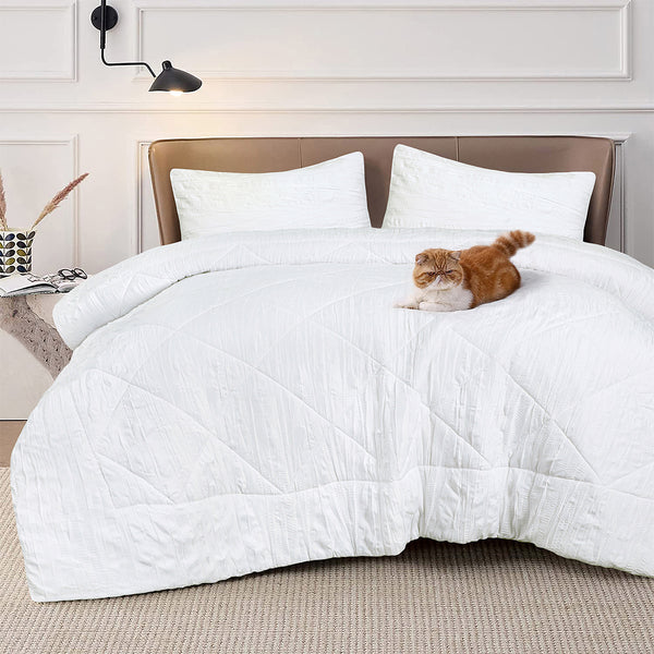 3 Piece Crinkle Comforter Set -White -150 GSM
