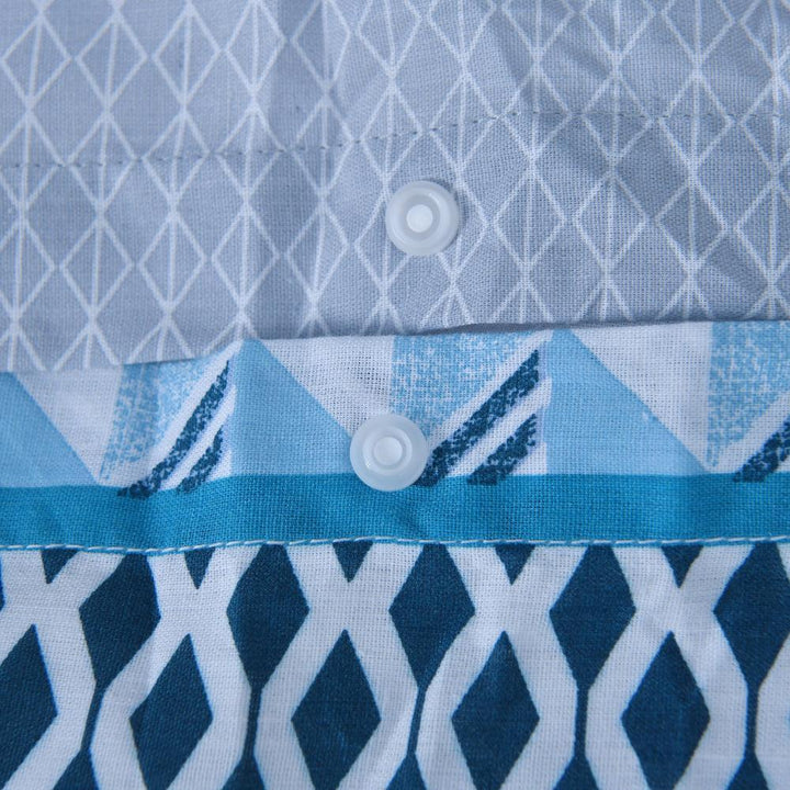 3 Piece Quilt Cover Set - Stripe Geo Blue - Bedroom, coverlets, Latest, Quilt Cover