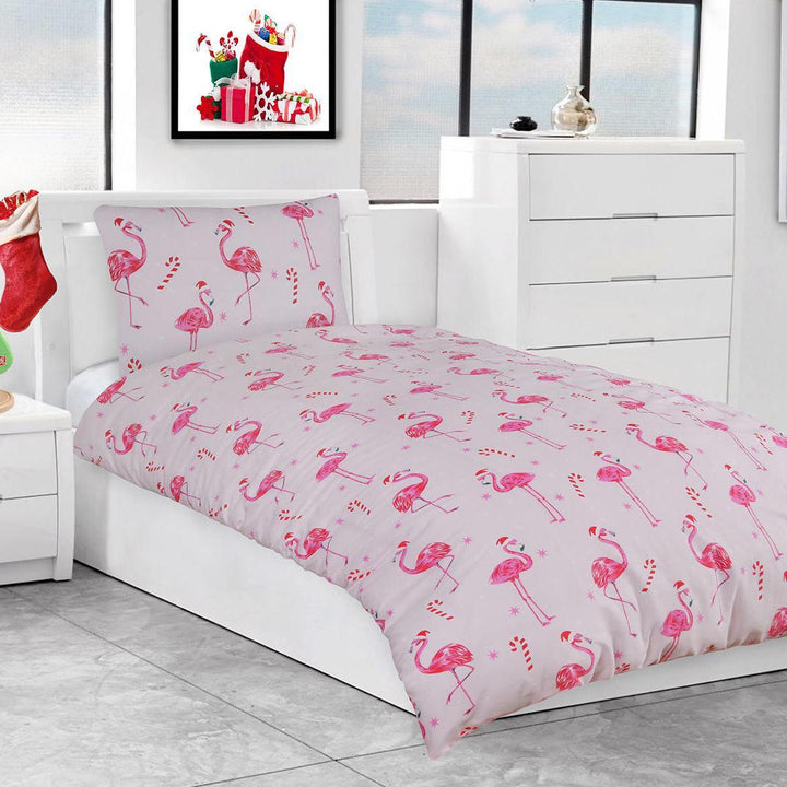 Christmas Quilt Cover Set - Flamingo - Bedroom, christmas, Flamingo, Gift, import_2021_02_08_141733, Pieridae, Reversible Printed, sale, type Reversible Printed