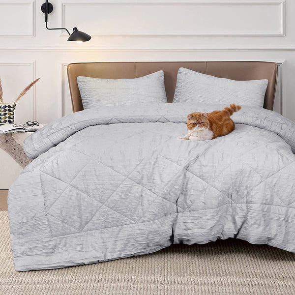3 Piece Crinkle Comforter Set - Grey -150 GSM