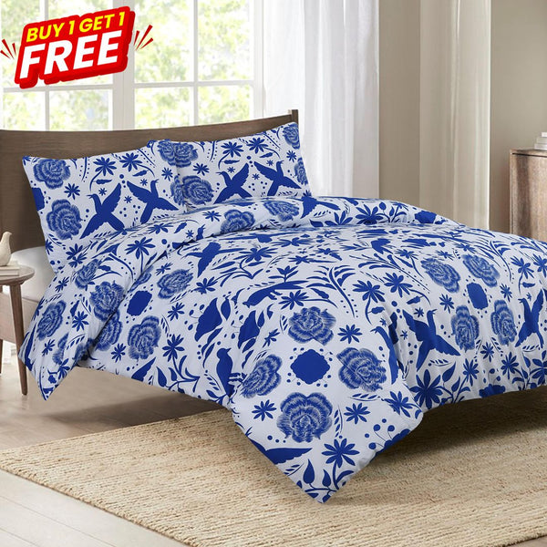 Buy One Get One Free -Queen & King Size Organic Cotton Quilt Cover Set - Spring Time Blue