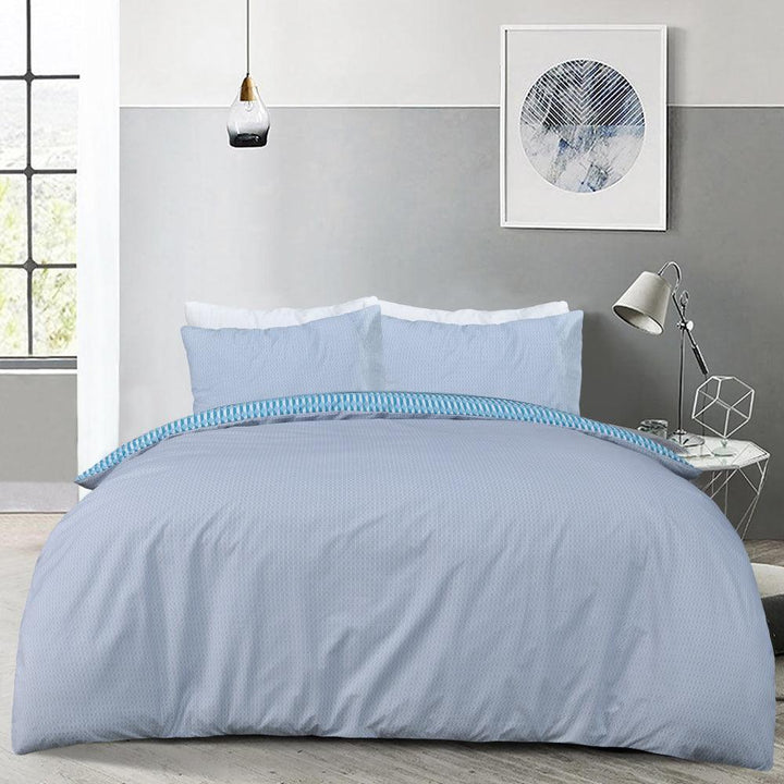 3 Piece Quilt Cover Set - Stripe Geo Blue - Bedroom, coverlets, Latest, Quilt Cover