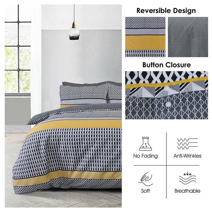 3 Piece Quilt Cover Set - Stripe Geo Mono - Bedroom, coverlets, Latest, Quilt Cover