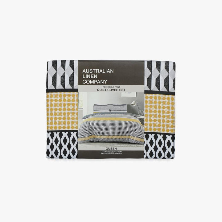 3 Piece Quilt Cover Set - Stripe Geo Mono - Bedroom, coverlets, Latest, Quilt Cover