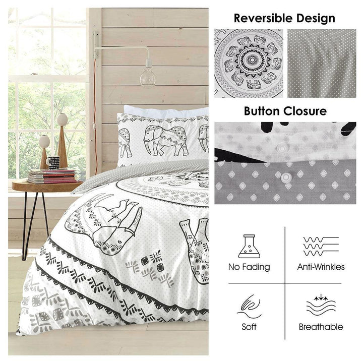 3 Piece Quilt Cover Set - Tribal Elephant Panel Natural - Bedroom, coverlets, Latest, Quilt Cover