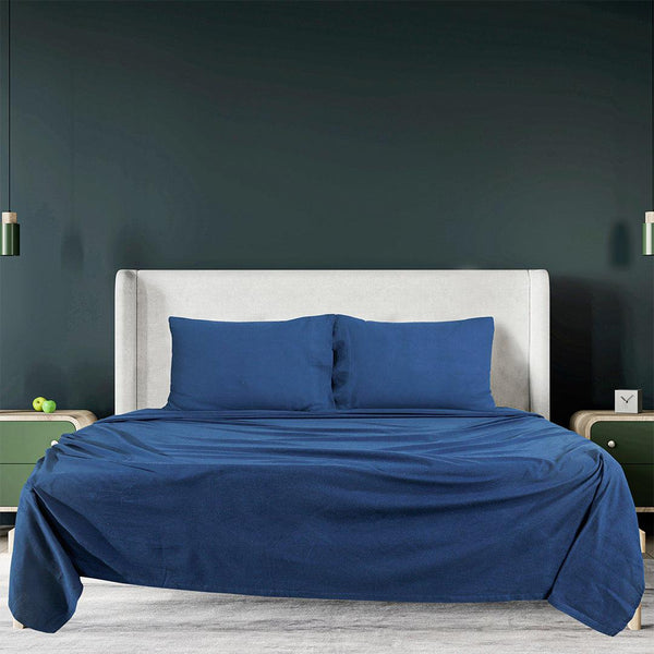 100% Cotton Double Brushed Flannelette Sheet Set - Navy (170 GSM)