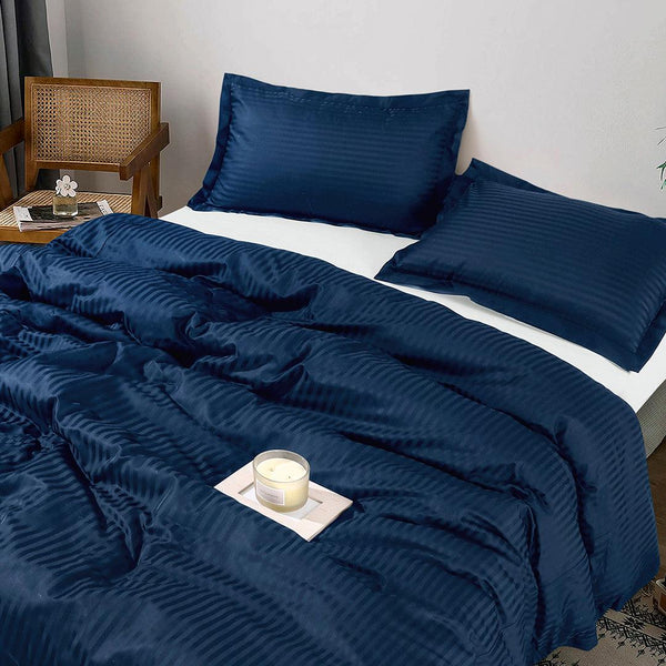Striped 1000TC Luxury Quilt Cover Set - Navy