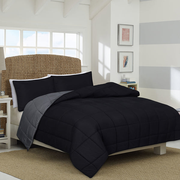 3 Piece Microfiber Comforter Set - Black & Grey -150 GSM