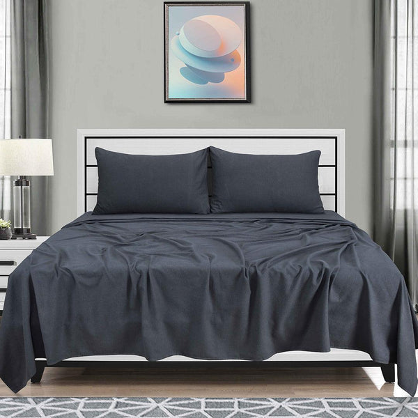 100% Cotton Double Brushed Flannelette Sheet Set  - Charcoal - (170 GSM)